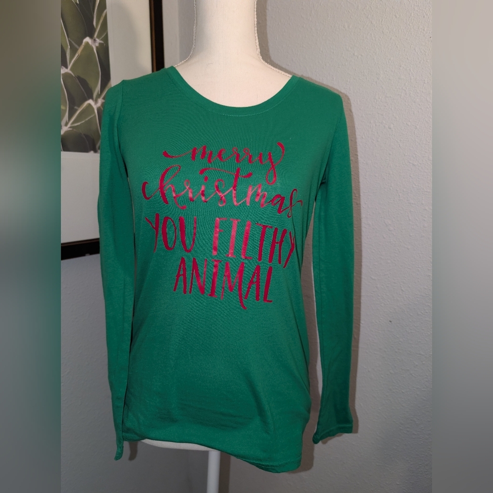 Merry Christmas You Filthy Animal largeNo Boundaries Green Long Sleeve Shirt